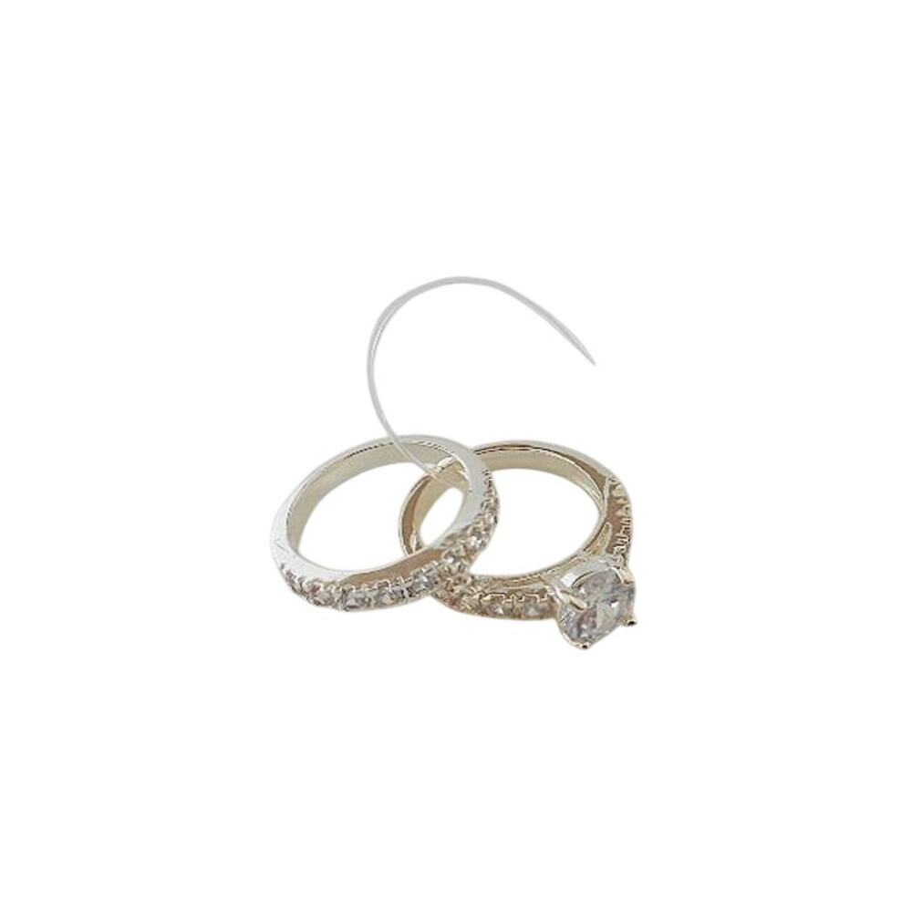 2019 NWOT Charter Club Silvertone Cubic Zirconia 3 CT Engagement Ring Set